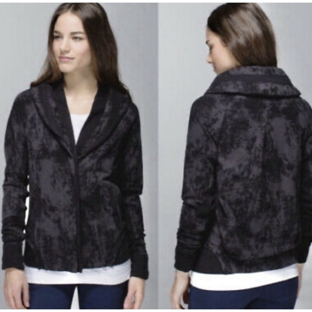 Lululemon Back To Class Jacket Size 6 Gray Black Mineral Wash Funnel Neck